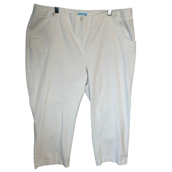 J McLaughlin Sz 14 White Quilted Texture Cropped Pants Stretch Cotton Minimalist - Picture 1 of 11